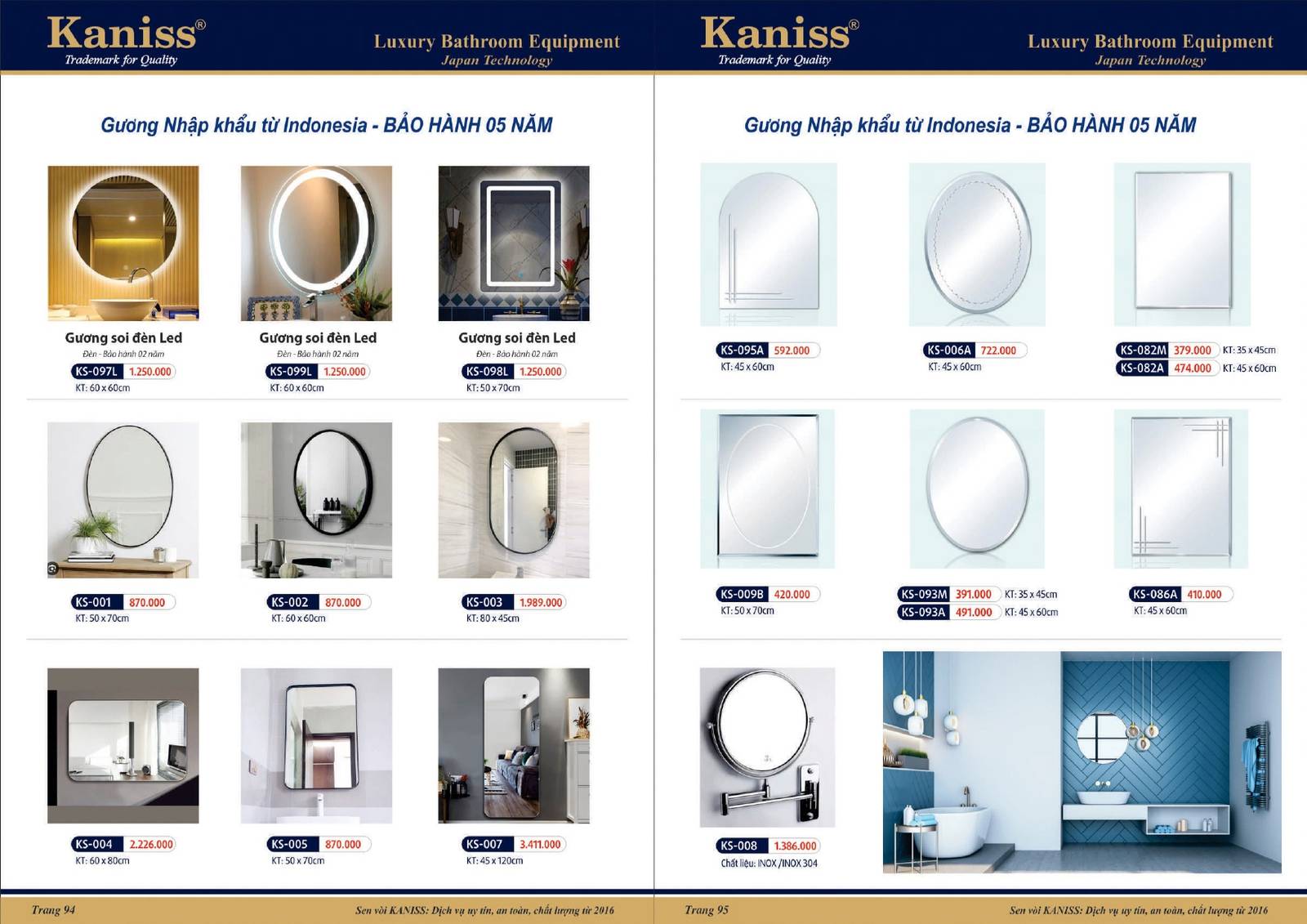 Bảng giá và Catalogue Thiết bị vệ sinh KANISS mới nhất 2025 /Page 48